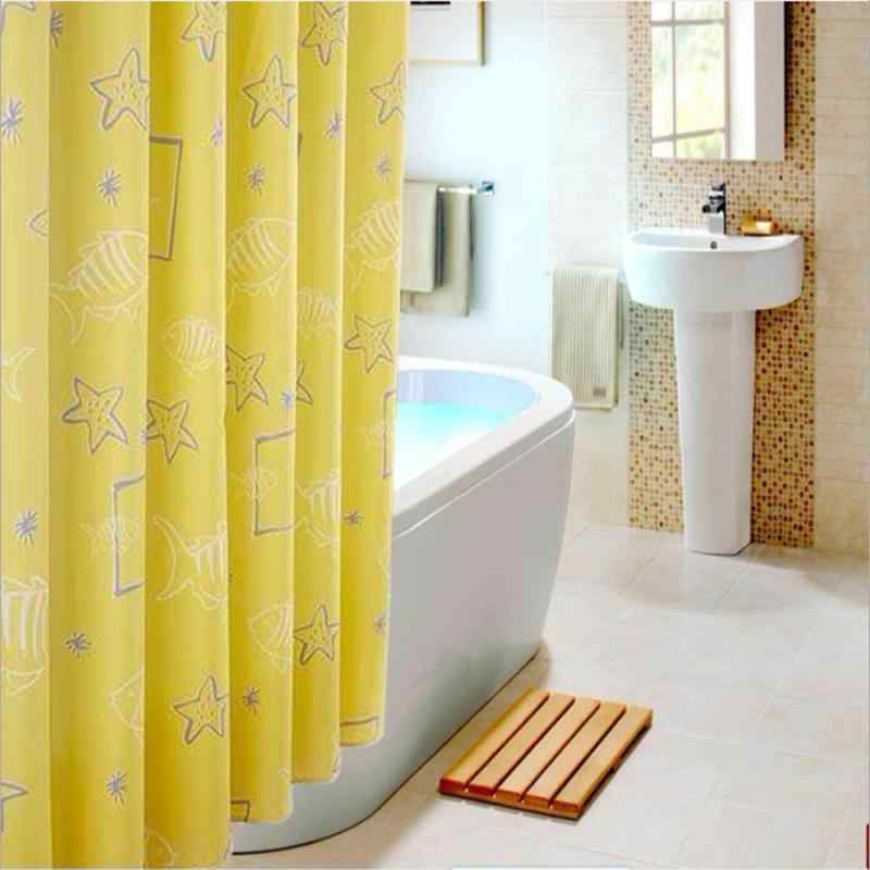 シャワーカーテン 黄色 海底世界柄 厚手 防水 ポリエステル バスルーム用 間仕切り 欧風 おしゃれ 防カビ加工 洗濯可能