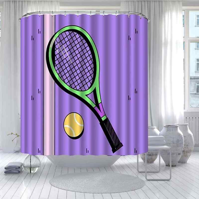 シャワーカーテン 防水 撥水加工 テニス柄 スポーツデザイン デジタルプリント 高画質 ユニークデザイ..