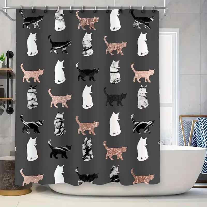 シャワーカーテン かわいい 猫 ネコ キャット カートゥーン 防水 ポリエステル製 デジタルプリント 浴..