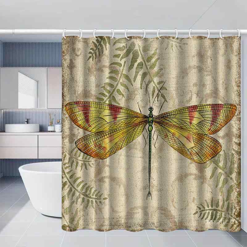 シャワーカーテン 防水 防カビ 防湿 ポリエステル トンボ柄 かわいい ユニットバス バスルーム 浴室 お風呂 目隠し 間仕切り 突っ張り棒対応 取付簡単