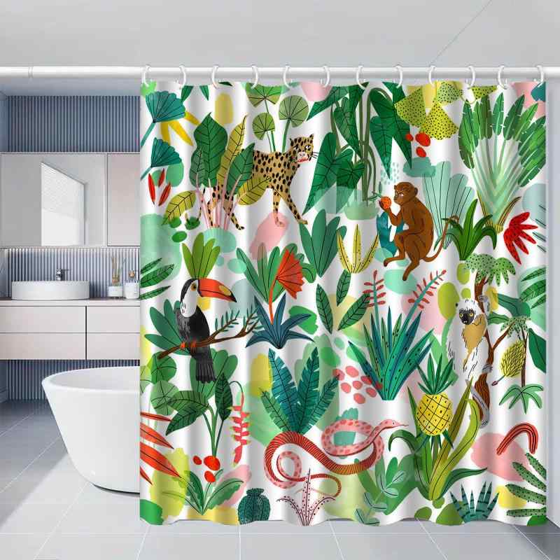 シャワーカーテン 防水 ヒョウ柄 おしゃれ かわいい 穴あけ不要 ポリエステル 軽量 バスルーム 浴室 お風呂 洗面所用 インテリア 目隠し 間仕切り バス用品