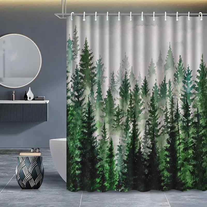 シャワーカーテン 防水 穴あけ不要 3Dプリント 森の風景柄 緑豊かなボタニカルデザイン ポリエステル製 バスルーム用 ナチュラルモダン おしゃれ
