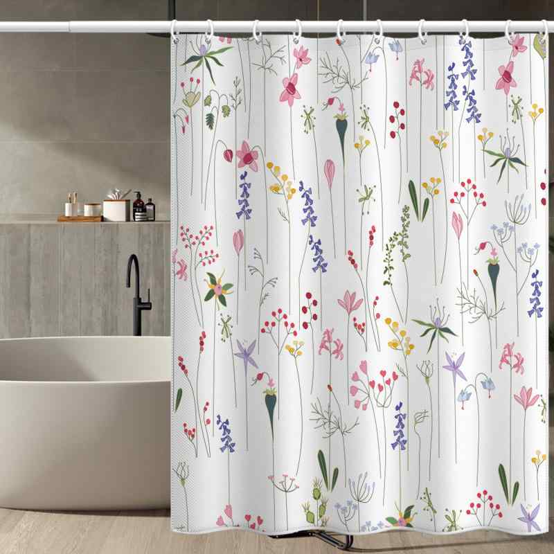 シャワーカーテン 穴開け不要 突っ張り式 防水 防カビ ポリエステル製 多様な花束柄 おしゃれ 間仕切り ドア用 ホテル仕様 浴室 洗面所