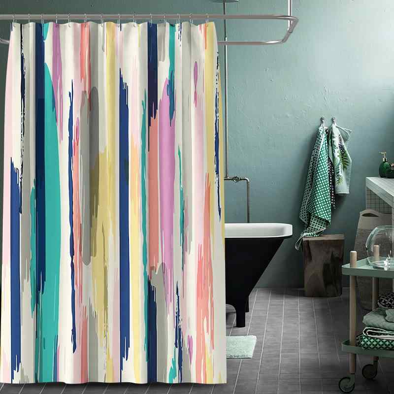 シャワーカーテン 防水 防カビ 厚手 ポリエステル 北欧風 レインボーストライプ グラデーション アート..