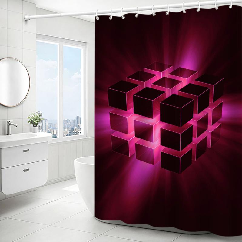 シャワーカーテン 防水 穴開け不要 3Dデジタルプリント ポリエステル製 モダン シンプル バスルーム用 間仕切り 多サイズ対応