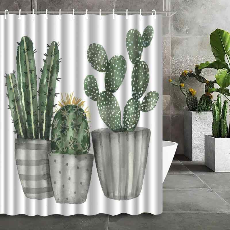 シャワーカーテン 防水 防カビ サボテン柄 ポリエステル製 浴室用 間仕切り 目隠しカーテン つっぱり棒対応 ユニットバス用 おしゃれ