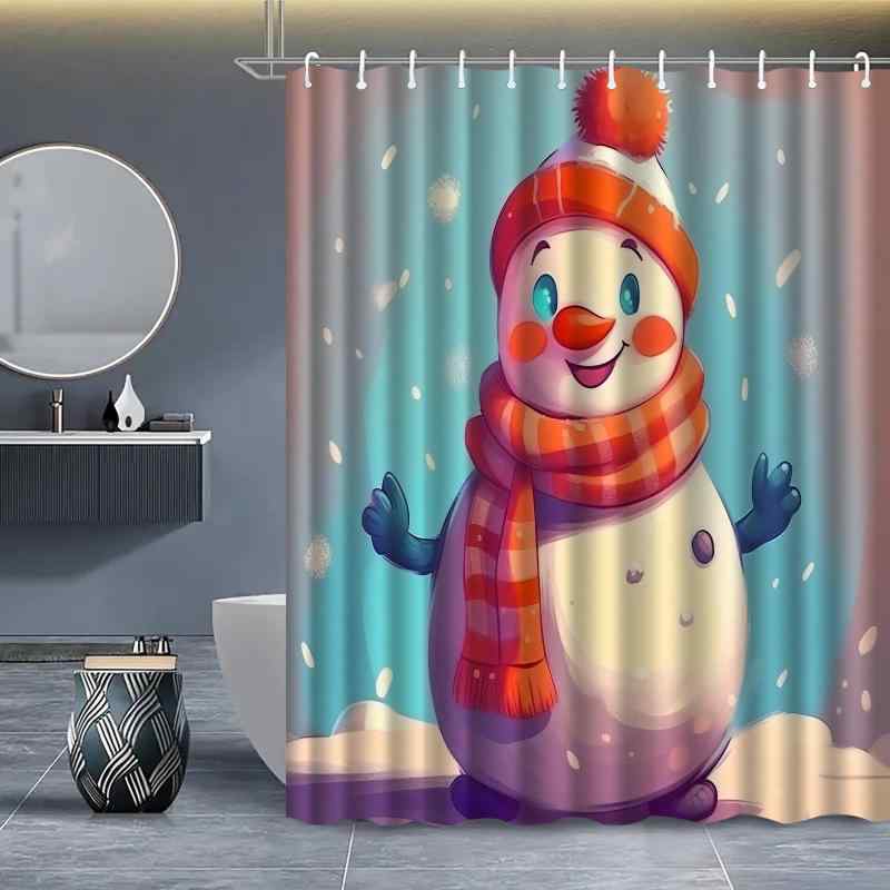 シャワーカーテン かわいい クリスマス 雪だるま 3Dデジタルプリント 防水 防カビ加工 ポリエステル製 ドリル不要 取り付け簡単 バスルーム インテリア