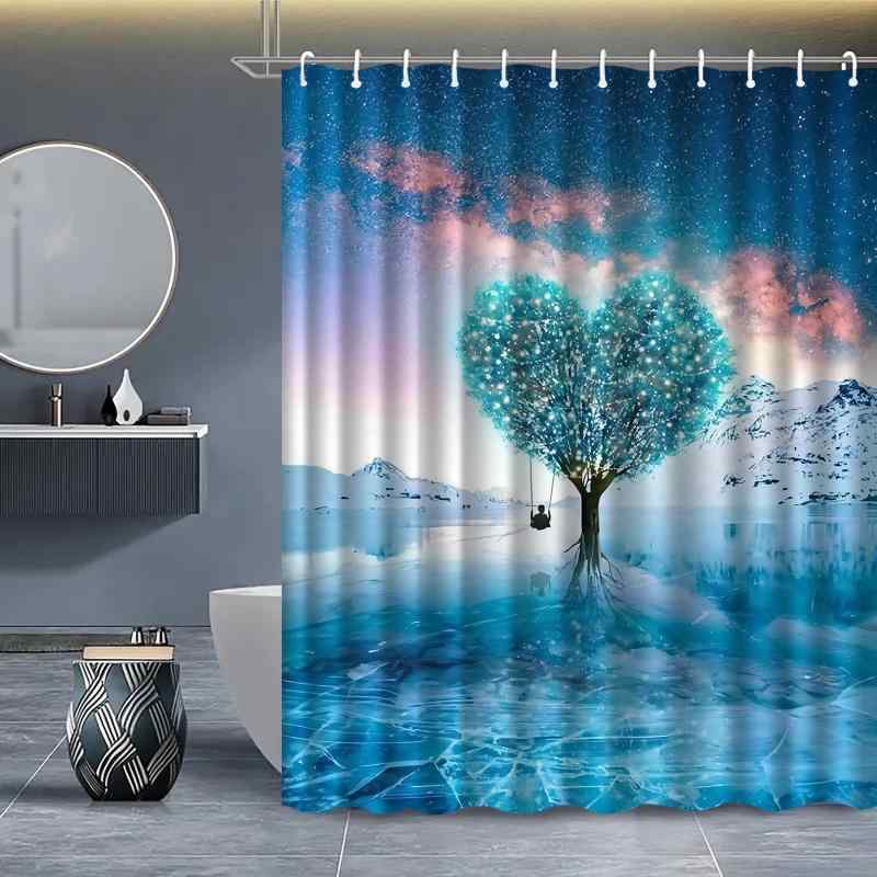 シャワーカーテン 防水 撥水 花柄 デジタルプリント おしゃれ バスルーム 浴室用 目隠し 間仕切り 水跳ね防止 田園風 ポリエステル製 フック付き