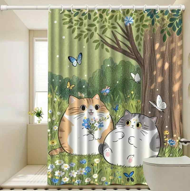 シャワーカーテン 防水 防カビ 穴あけ不要 突っ張り棒対応 デジタルプリント フック付き ポリエステル製 モダン シンプル おしゃれ 間仕切り 目隠し バスルーム ユニットバス