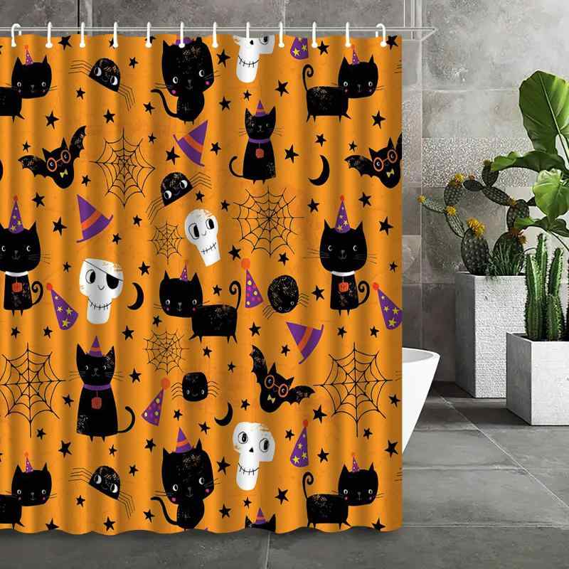 シャワーカーテン 防水 3Dプリント ハロウィン柄 おしゃれ モダン シンプル 浴室用 間仕切り 目隠し ポリエステル製