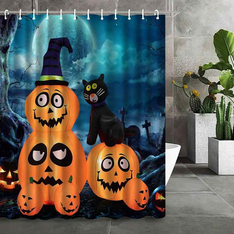 シャワーカーテン 防水 3Dプリント ハロウィン柄 バスルーム 浴室 間仕切り 目隠し おしゃれ ポリエステル製 アメリカンスタイル