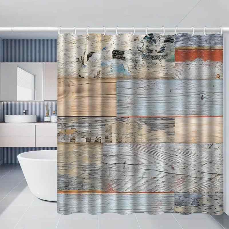 シャワーカーテン 防水 木目柄 デジタルプリント ポリエステル製 モダン シンプル おしゃれ バスルーム 間仕切り 穴あけ不要 突っ張り棒対応