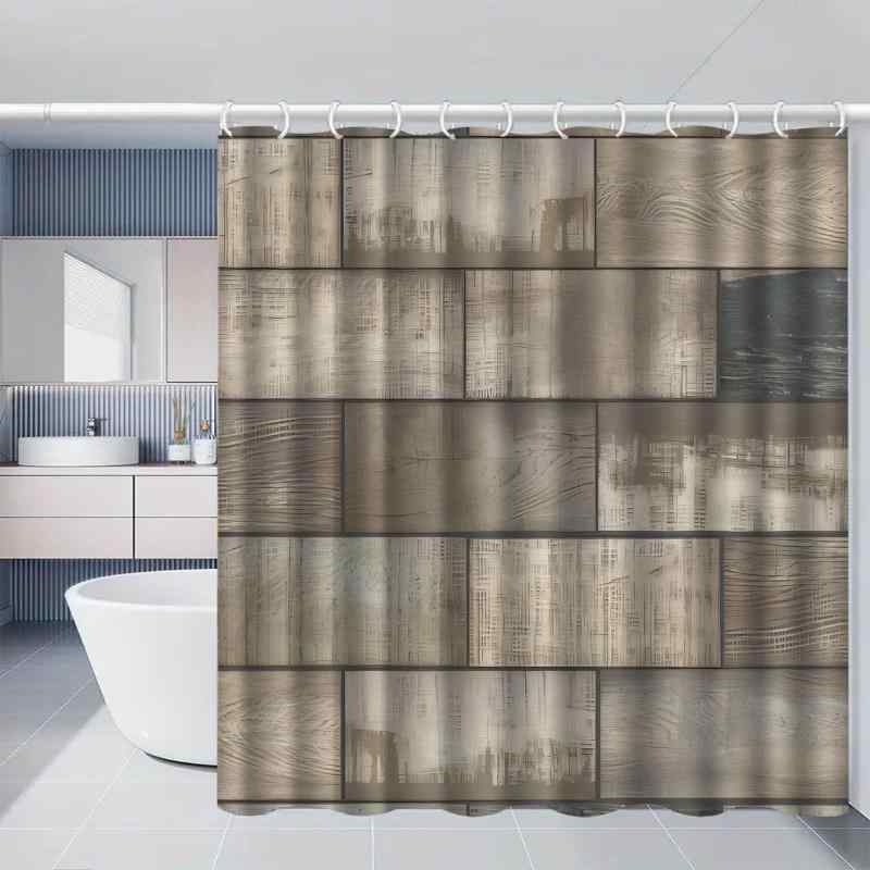 シャワーカーテン 防水 木目柄 デジタルプリント ポリエステル モダン シンプル 穴あけ不要 速乾 選べるサイズ 浴室 間仕切り