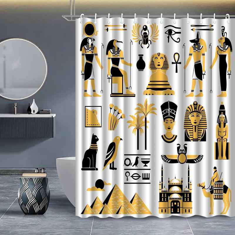 シャワーカーテン 防水 3Dデジタルプリント エジプト風 古代エジプト柄 ポリエステル バスルーム 浴室 目隠し 洗濯可能 防カビ加工