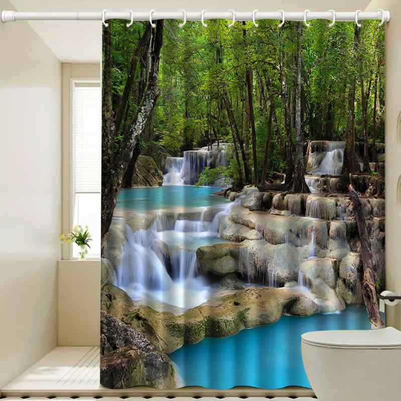 シャワーカーテン 防水 3Dデジタルプリント 滝柄 風景 自然柄 ポリエステル製 バスルーム ユニットバス お風呂場 おしゃれ 洗面所 間仕切り 多サイズ対応
