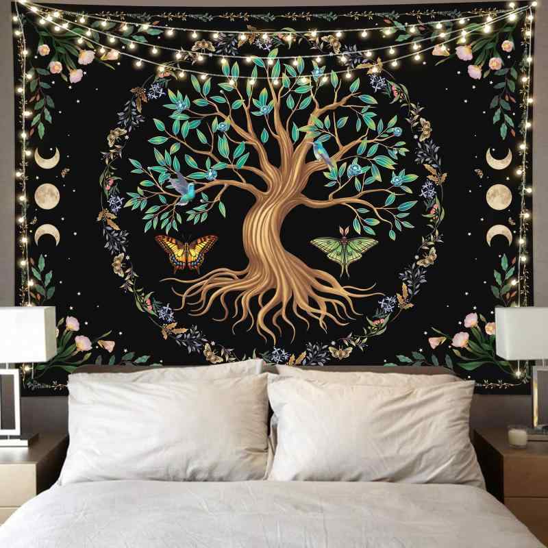 タペストリー 生命の樹 蝶々 北欧風 壁掛け 手洗い可能 ポリエステル製 ウォールアート 背景布 部屋 寮..