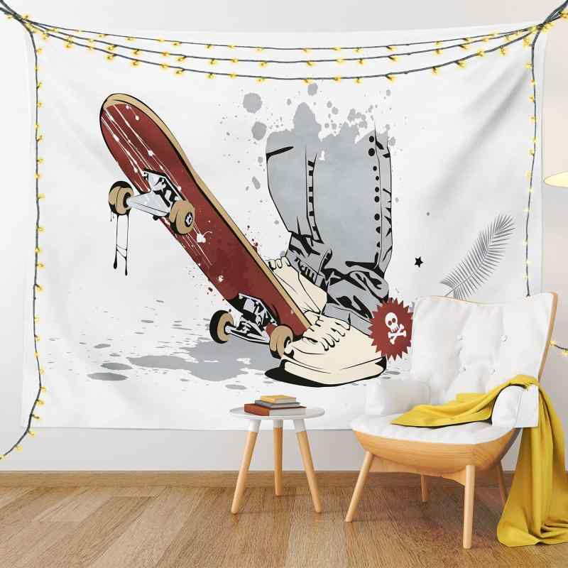 タペストリー スケートボードイラスト スカル ドット アート モダン 北欧風 インテリア 壁飾り リビン..