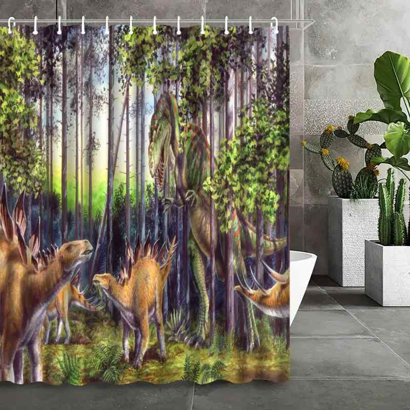 シャワーカーテン 防水 3Dデジタルプリント 恐竜柄 ジュラシック ポリエステル製 洗える おしゃれ 浴室..