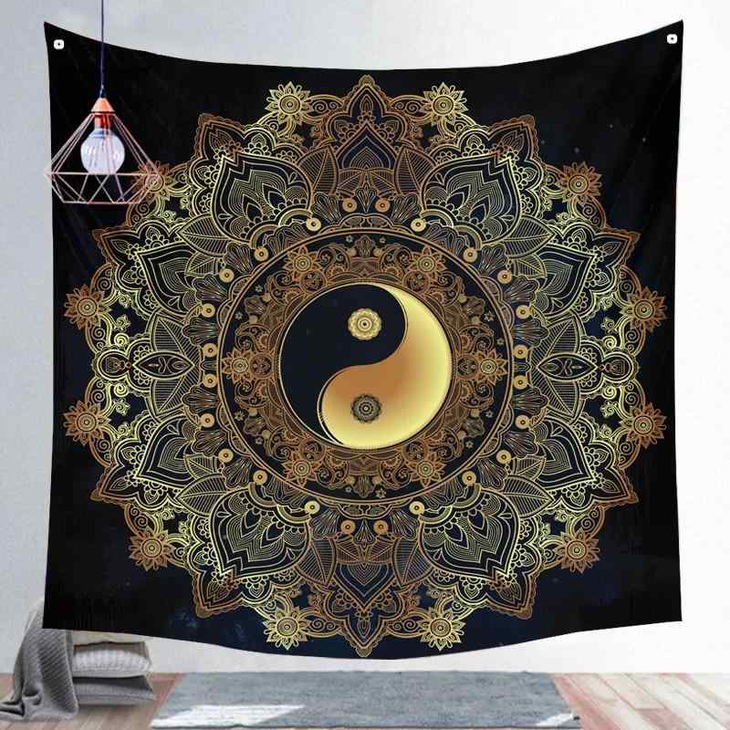 タペストリー 白黒 陰陽 マンダラ 魔術 メデューサ 八卦 ファブリック 壁掛け インテリア 北欧風 ポリエステル製 大判 おしゃれ リビング 寝室 部屋飾り
