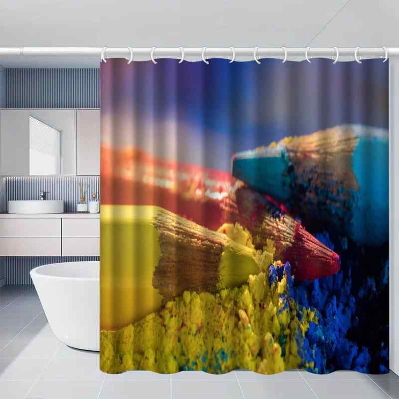 シャワーカーテン 厚手 防水 防カビ 穴あけ不要 おしゃれ モダン シンプル バスルーム ホテル用 鉛筆柄 ポリエステル製