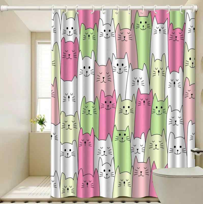 シャワーカーテン 防水 防カビ 穴あけ不要 取り付け簡単 浴室 お風呂 バスルーム用 かわいい 猫柄 3Dデジタルプリント ポリエステル 目隠し 間仕切り