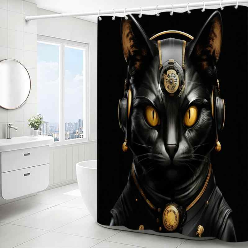 シャワーカーテン 防水 速乾 防カビ 免打孔 3Dデジタルプリント おしゃれなポリエステル製 かわいい猫柄 アニマルデザイン 浴室 バスルーム 間仕切り 目隠し