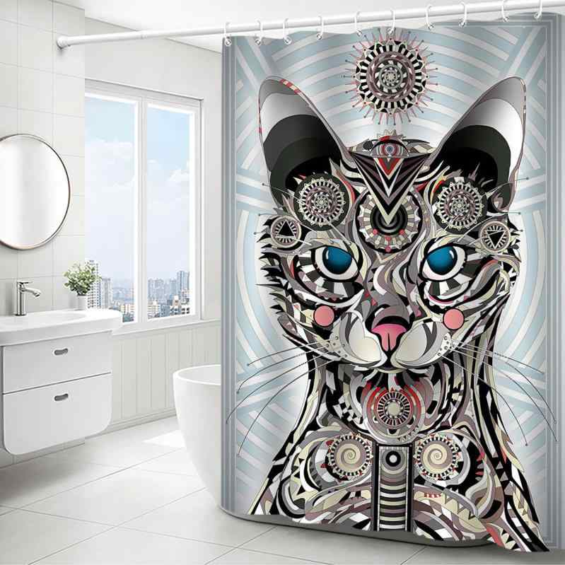 シャワーカーテン 防水 3D デジタルプリント 猫柄 ポリエステル 浴室 バスルーム 間仕切り 目隠し 突っ張り棒対応