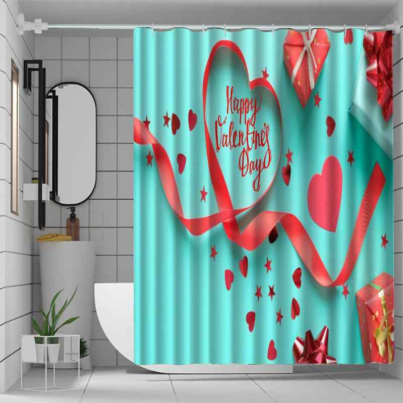 シャワーカーテン 防水 バレンタイン ハート柄 デジタルプリント 浴室 間仕切り 水しぶき防止 ポリエステル製 アメリカンスタイル お風呂 カーテン