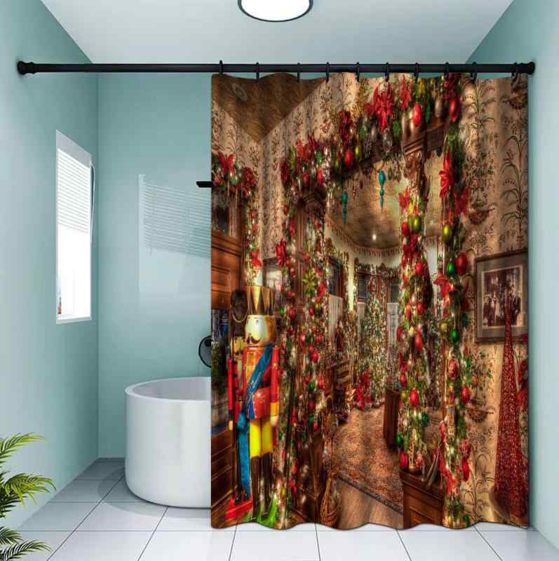 シャワーカーテン 防水加工 クリスマス ファミリー柄 デジタルプリント 目隠し 浴室 バスルーム 間仕切り 水はね防止 ポリエステル製 アメリカンスタイル 穴開け不要 取付簡単