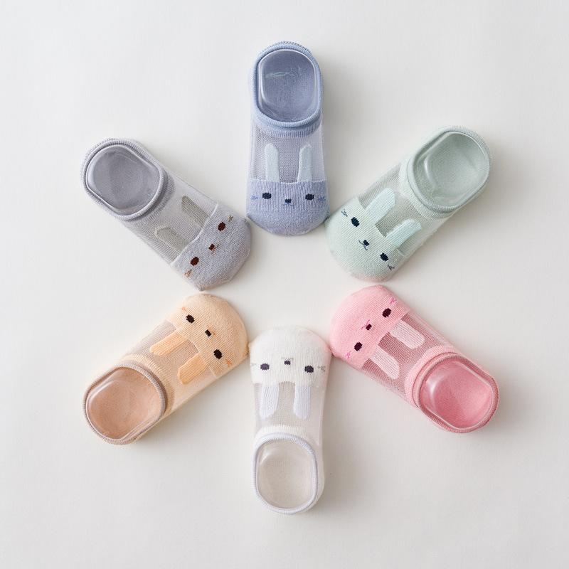 靴下 キッズ ベビー 赤ちゃん 男女兼用 滑り止め付き メッシュ 春夏 綿混 くるぶしソックス よちよち歩き 室内履き 吸湿性 通気性 ウサギ 猫 フルーツ クマ柄
