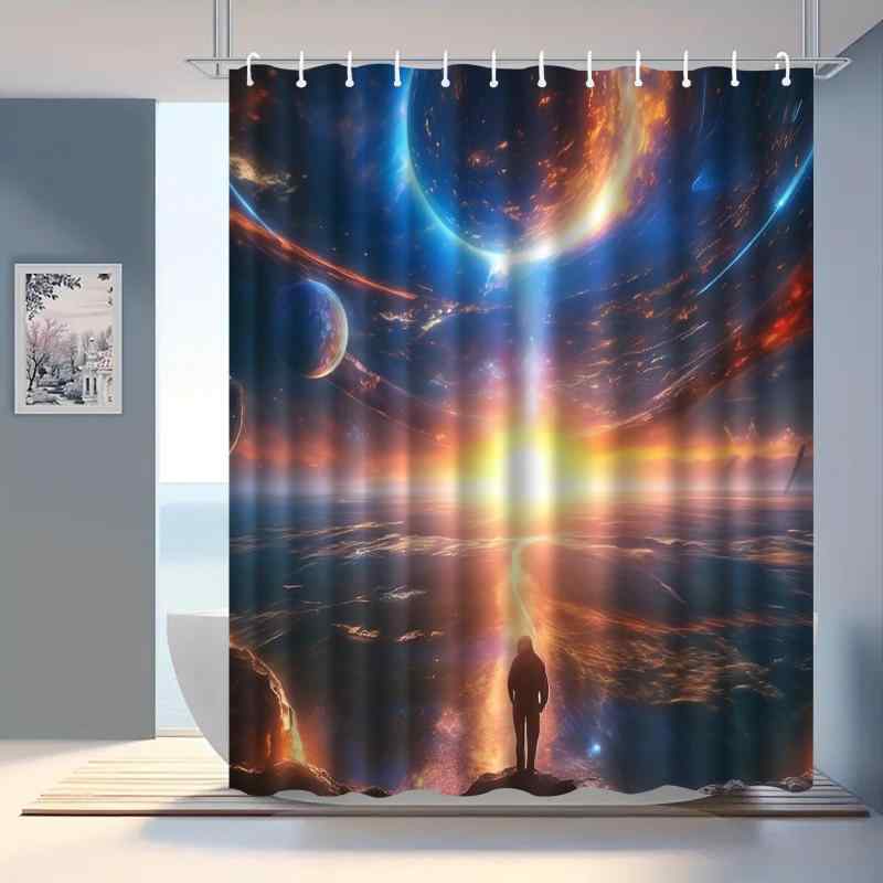 防水 防カビ デジタルプリント シャワーカーテン 幻想的な 天空柄 おしゃれ 浴室 仕切り 目隠し バスルーム ユニットバス 軽量 速乾 ポリエステル製