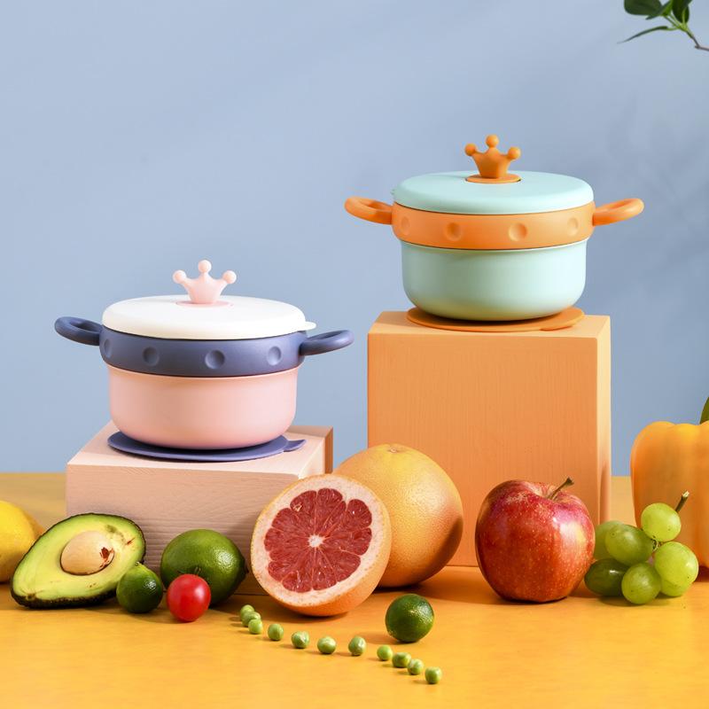 碗 ベビー 赤ちゃん 離乳食 幼児食 保温 保冷 316ステンレス製 二重構造 吸盤付き 王冠デザイン 分離式 洗いやすい こぼれにくい 滑り止め 男の子 女の子 出産祝い ギフト プレゼント