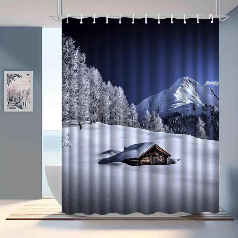 シャワーカーテン 防水 撥水 デジタルプリント 雪景色 風景柄 ポリエステル 浴室 洗面所 間仕切り 目隠し 水はね防止 多サイズ対応