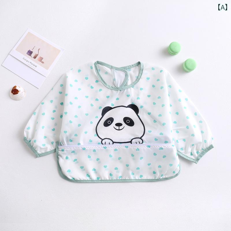 お食事エプロン ベビー 長袖 全身防水 食べこぼし防止 スモック ポケット付き 赤ちゃん 子供 乳幼児 保..