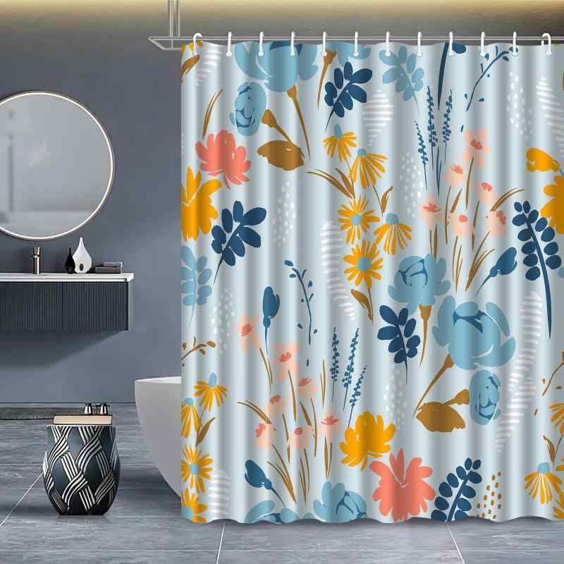 シャワーカーテン 防水 3Dデジタルプリント ボタニカル柄 花柄 ポリエステル製 穴あけ不要 突っ張り棒対応 浴室用 バスルーム 間仕切り 目隠し モダン シンプル