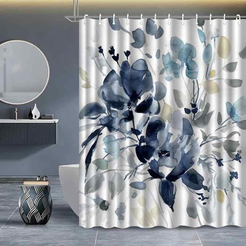 バスカーテン シャワーカーテン 防水 穴開け不要 突っ張り棒対応 花柄 植物柄 3Dデジタルプリント ポリエステル製 モダン シンプル 浴室 間仕切り 目隠し