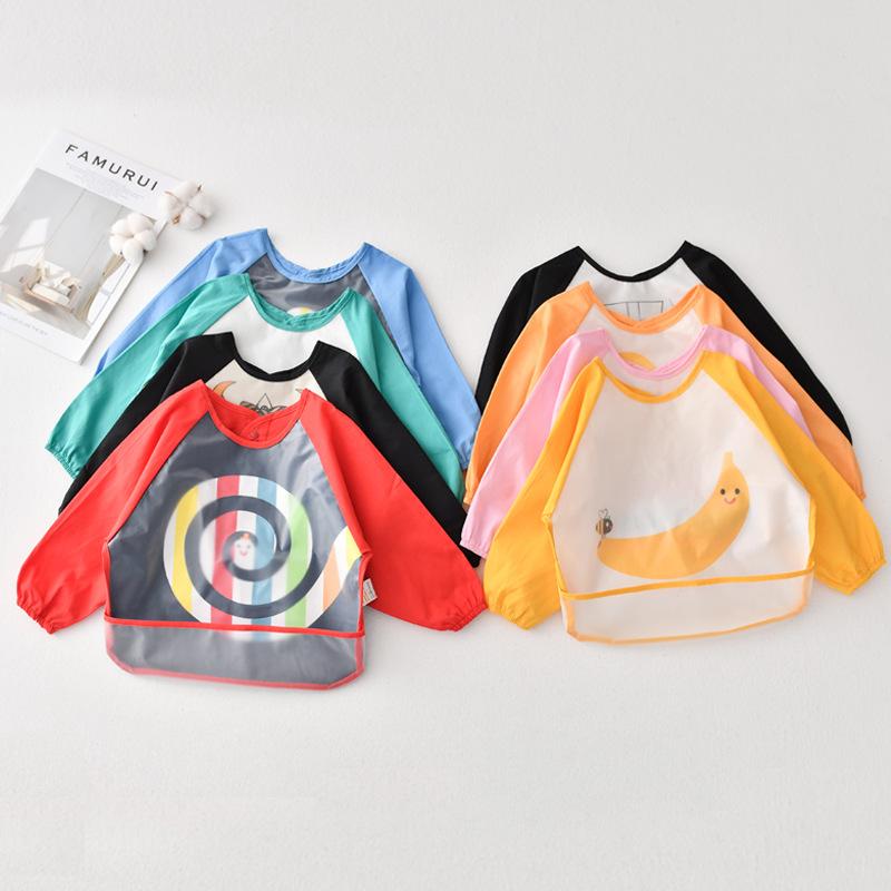 お食事エプロン ベビー キッズ 男女兼用 全身防水 長袖 立体ポケット 食べこぼし対策 拭ける コットン..