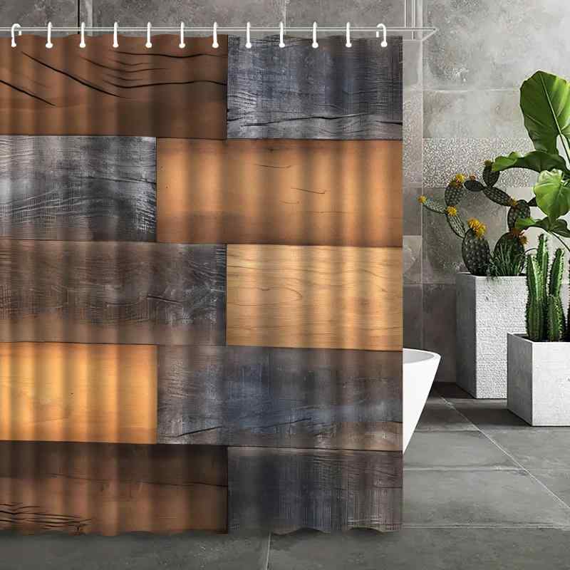 シャワーカーテン 木目調 防水 デジタルプリント バスルーム ユニットバス 浴室 洗面所 脱衣所 間仕切り 目隠し シンプル モダン ポリエステル製 穴あけ不要