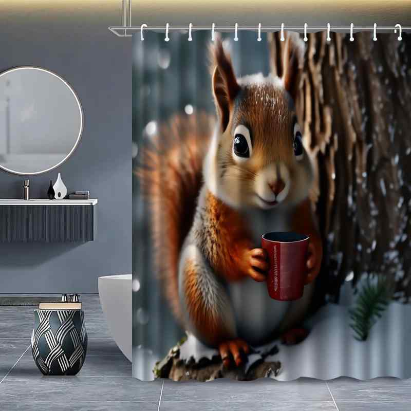 シャワーカーテン ポリエステル 防水 かわいい リス柄 バスルーム 間仕切り 目隠し おしゃれな アニマ..