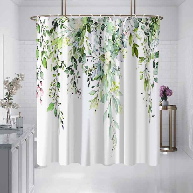 シャワーカーテン 北欧風 ボタニカル柄 葉っぱ柄 防水加工 防カビ 厚手 穴あけ不要 突っ張り棒対応 目隠し 間仕切り 浴室用 おしゃれ