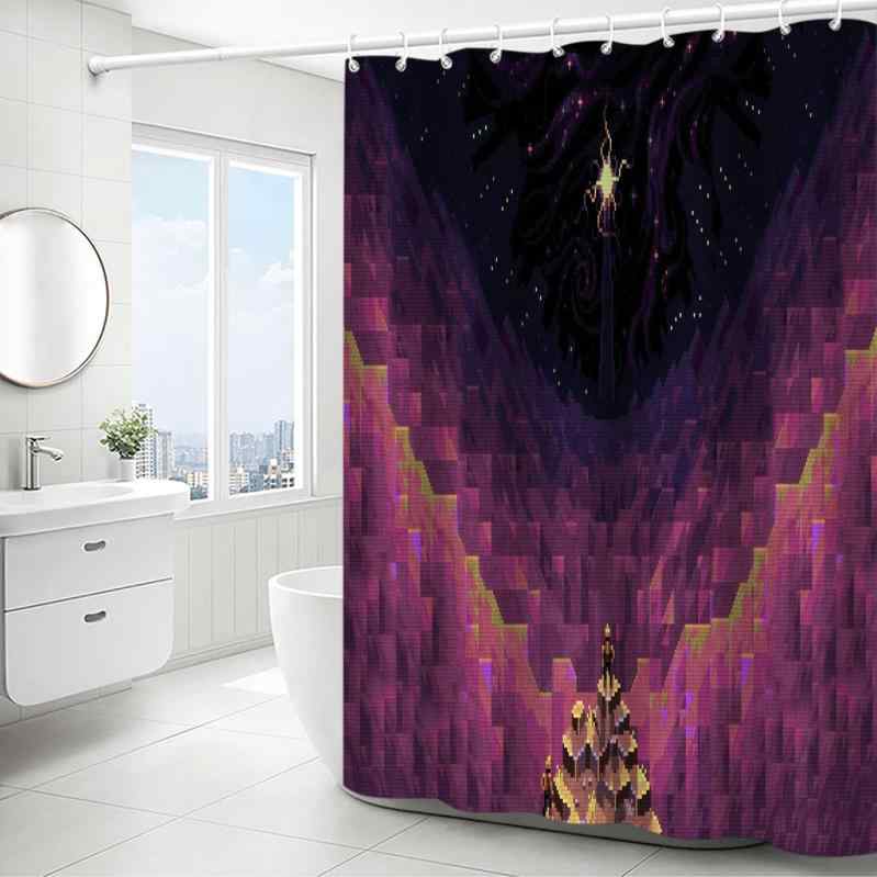 シャワーカーテン ピクセルアート風 デジタルデザイン 防水 撥水 間仕切り 目隠し ポリエステル製 穴あけ不要 浴室 バスルーム トイレ 洗面所