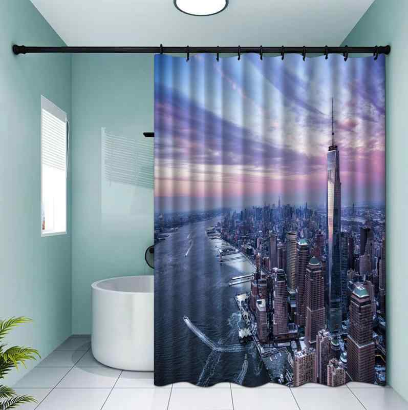 シャワーカーテン 防水 撥水 ポリエステル 間仕切り 目隠し デジタルプリント 建築デザイン 世界有名建築柄 浴室 バスルーム お風呂 脱衣所