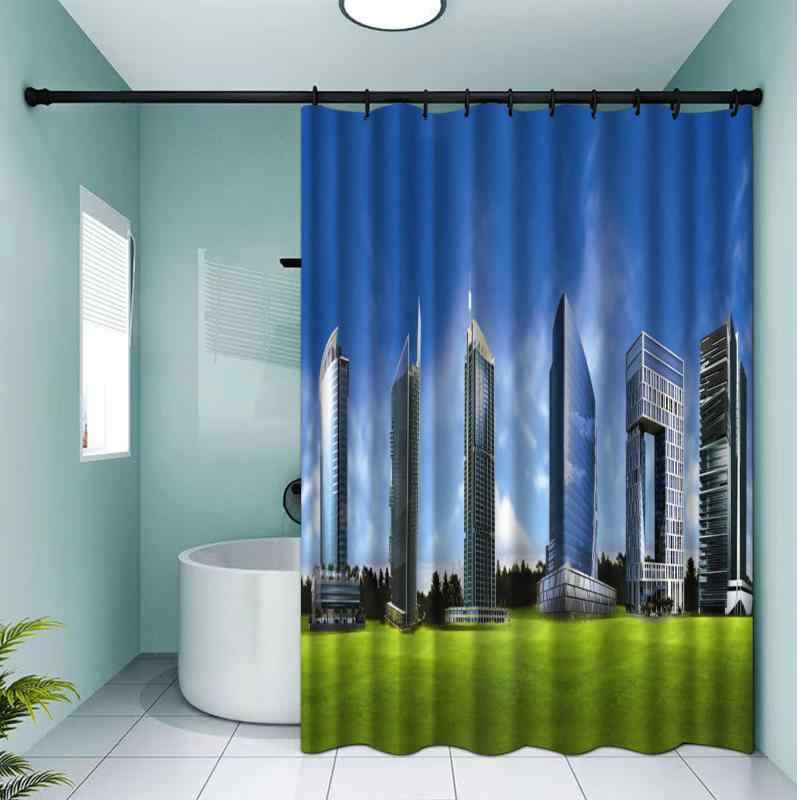 シャワーカーテン 防水 間仕切り デジタルプリント 高画質 世界の有名建築柄 ポリエステル 浴室 バスルーム おしゃれ