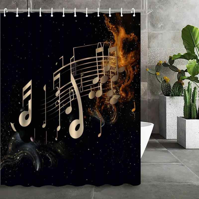 シャワーカーテン 防水 防カビ 厚手 突っ張り棒対応 浴室用 バスルーム デジタルプリント ピアノ鍵盤柄 ポリエステル製 セット モダン シンプル おしゃれ 取り付け簡単