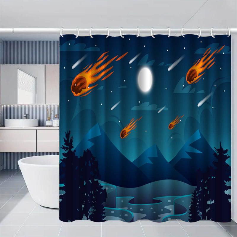 シャワーカーテン 防水 防カビ 流星柄 宇宙デザイン おしゃれ 浴室用 ポリエステル製 バスルーム 間仕切り 撥水加工 ユニットバス 目隠し