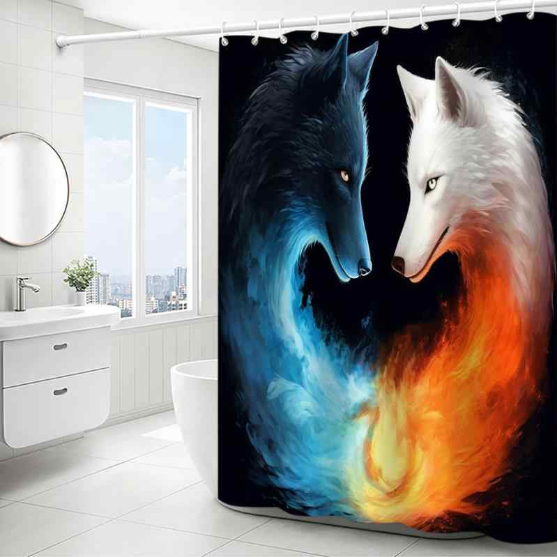 シャワーカーテン 防水 撥水 きつね柄 デジタルプリント ポリエステル製 バスルーム用 間仕切り 工具不要 取り付け簡単 かわいい おしゃれ