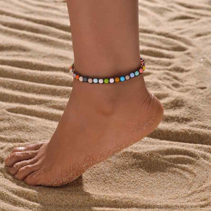 アンクレット ユニセックス 男性用 女性用 サイズ調整可能 アジャスター付き シンプル おしゃれ ランダムカラー レジン ビーズ 編み込み 幾何学模様 通勤 リゾート カジュアル