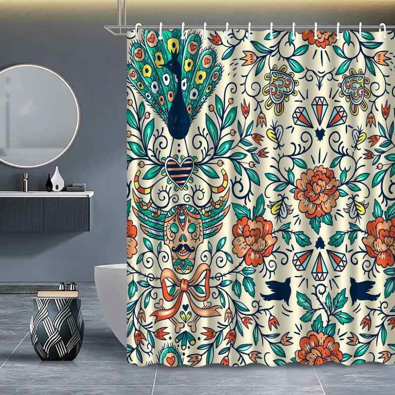 シャワーカーテン 防水 防カビ加工 穴あけ不要 軽量 洗濯可能 ポリエステル製 レトロ風 おしゃれ 目隠し 間仕切り 浴室 バスルーム お風呂 ユニットバス対応