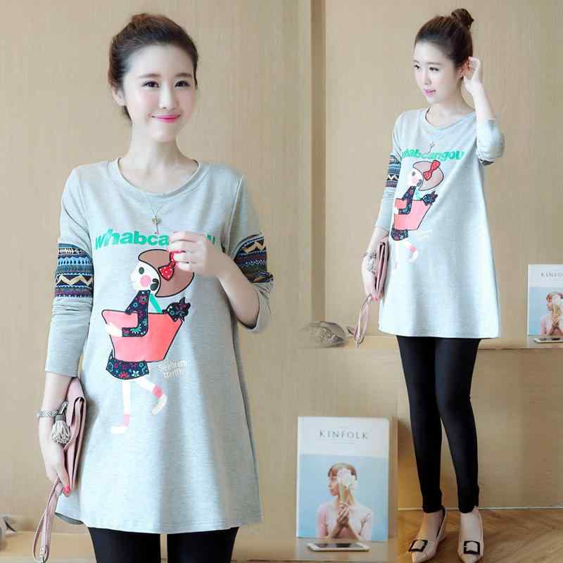 ワンピース マタニティ ゆったり 体型カバー 春秋 おしゃれ ルーズフィット 長袖 丸首 コットン 綿混 ..