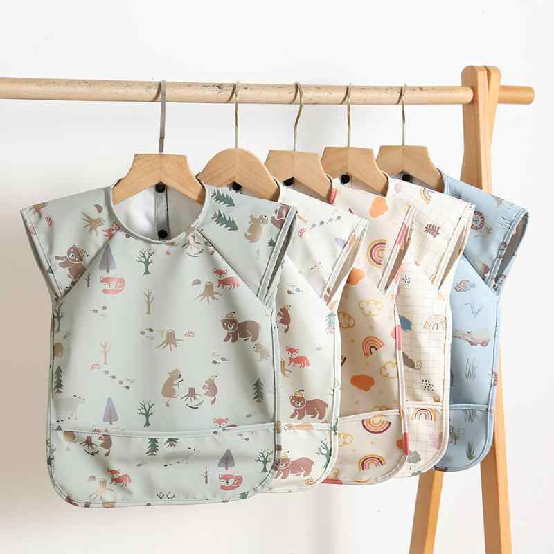 お食事エプロン ベビー 子供用 男の子 女の子 ノースリーブ PU素材 防水 超ソフト 食べこぼし防止 離乳..